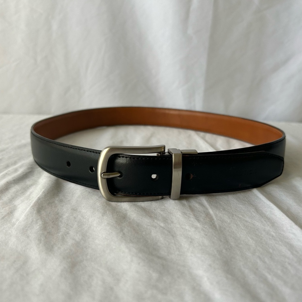 Nautic men’s size 34 leather coated reversible belt black & hazelnut brown